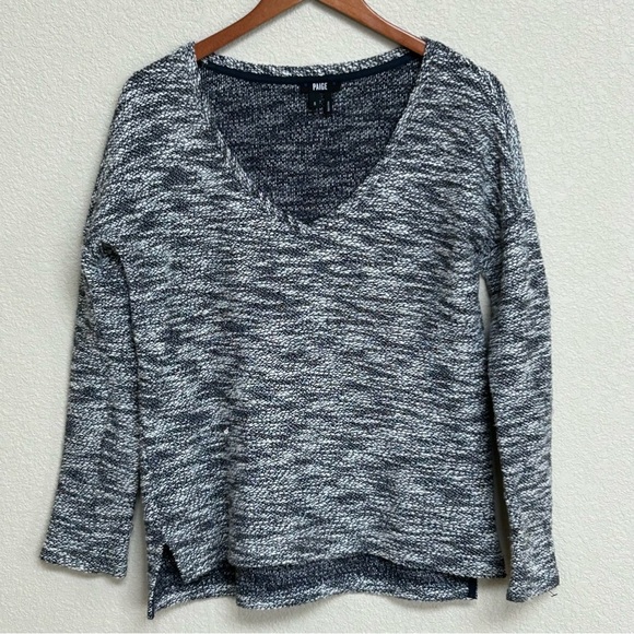 PAIGE Martine Slub Marled Knit V-Neck Pullover Sweater Black & White Small - Picture 2 of 7